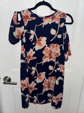Navy Floral Cold-Shoulder Dress
